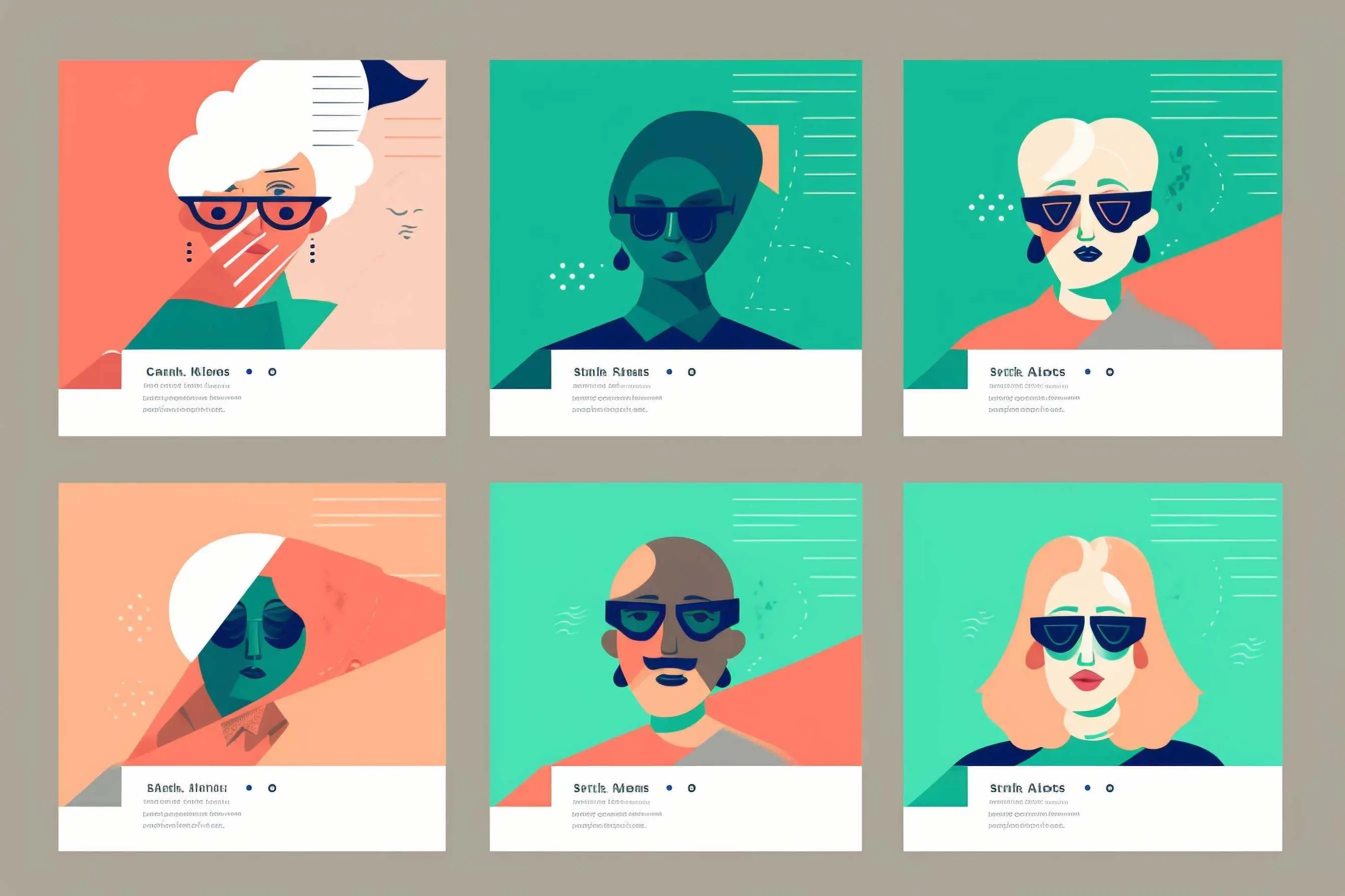 A grid of six stylized email templates each representing (3)